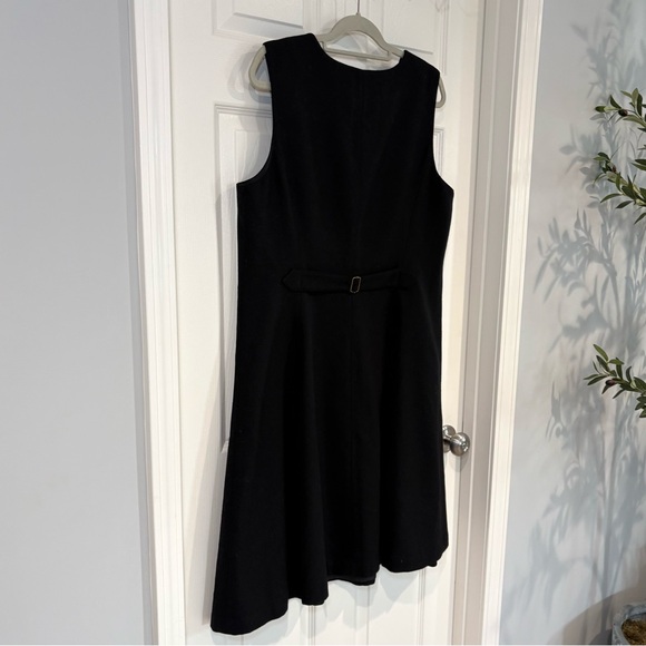 Orvis Black Fit & Flare V-Neck Button Up Sleeveless Wool Dress Jumper Sz 16 VTG - Picture 10 of 14
